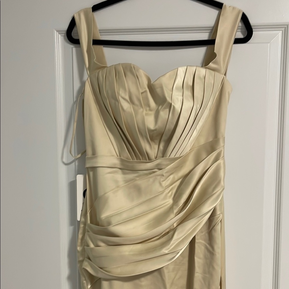 Gold Strapless Sweetheart Gown with Pleated Ruched Details